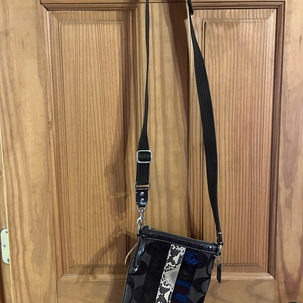 Coach Signature Stripe Python Trim Swingback Cros… - image 3